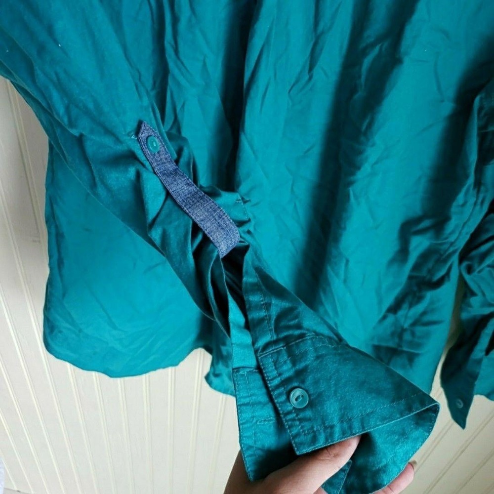 Style & Co Button Up Shirt Womens XL Green Collared Roll Tab Sleeve Top - Picture 4 of 9
